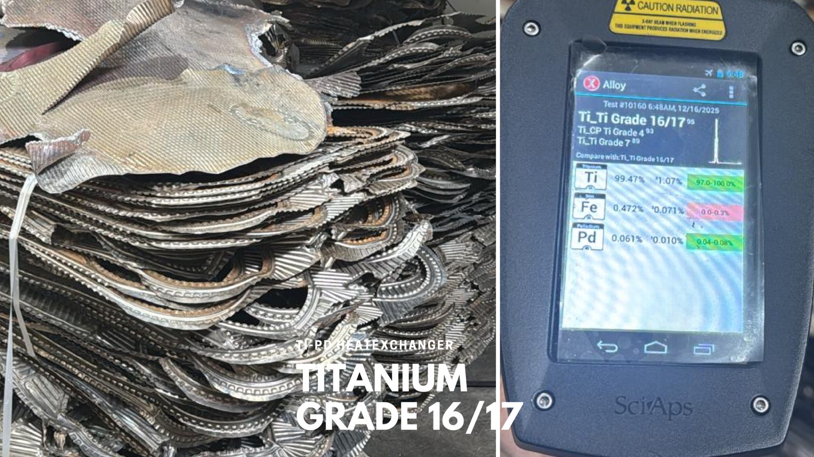 Ti-Pd heat exchanger, Titanium Grade 16/17, with alloy analysis