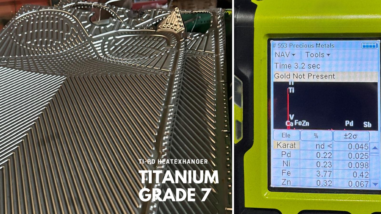 Ti-Pd heat exchanger, Titanium Grade 7, spectral analysis