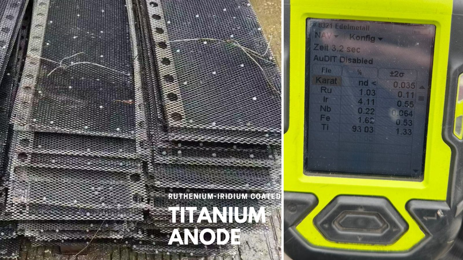 Ruthenium-iridium coated titanium anode with XRF analysis